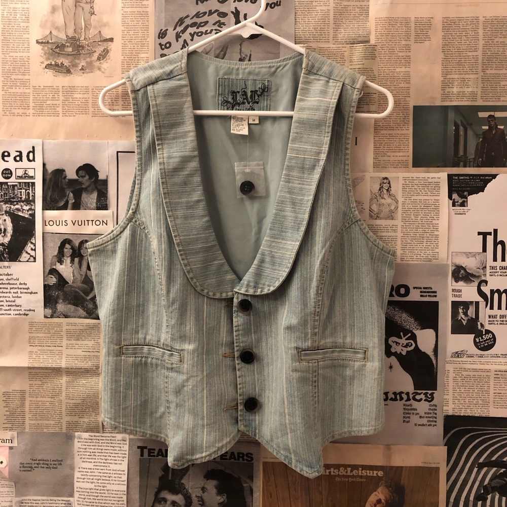 striped denim vest